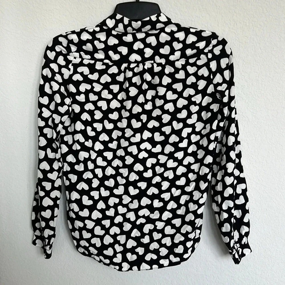 Kate Spade Silk Black Heart Print Half Button Down Shirt - Picture 6 of 9